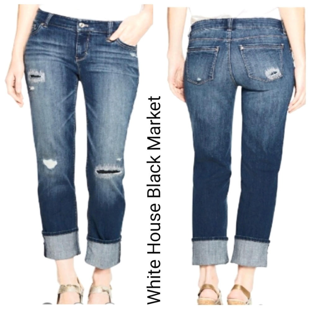 White House Black Market Straight Crop Medium Wash Jeans